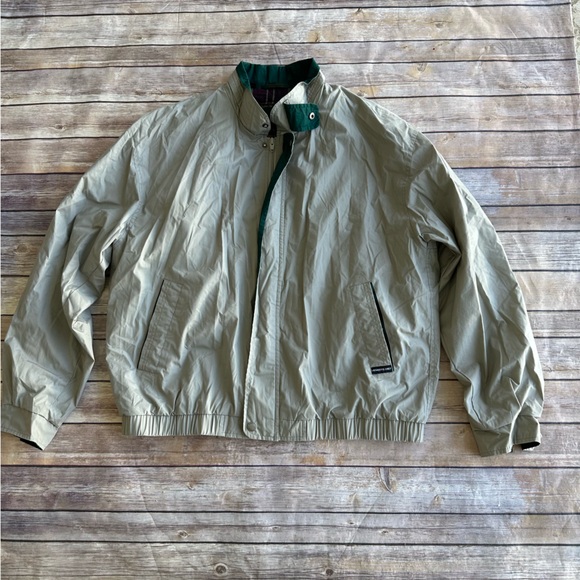 Members Only Men's Vintage Jacket XL Beige Windbreaker Tan with Green Trim Zip - Picture 10 of 15